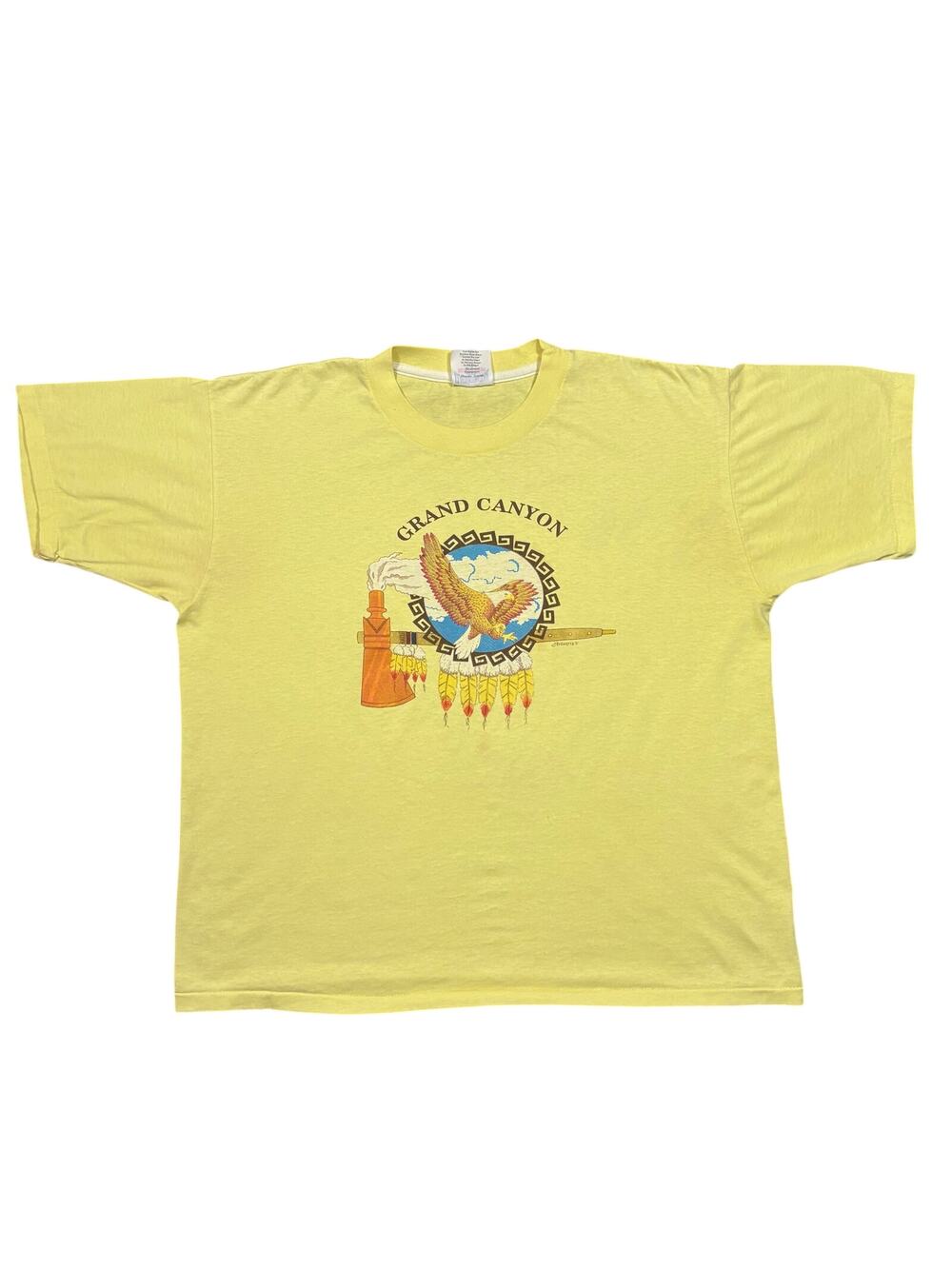 Atlantis Int. Grand Canyon Native Eagle Axe Yellow Vintage 80s T-Shirt Mens XL